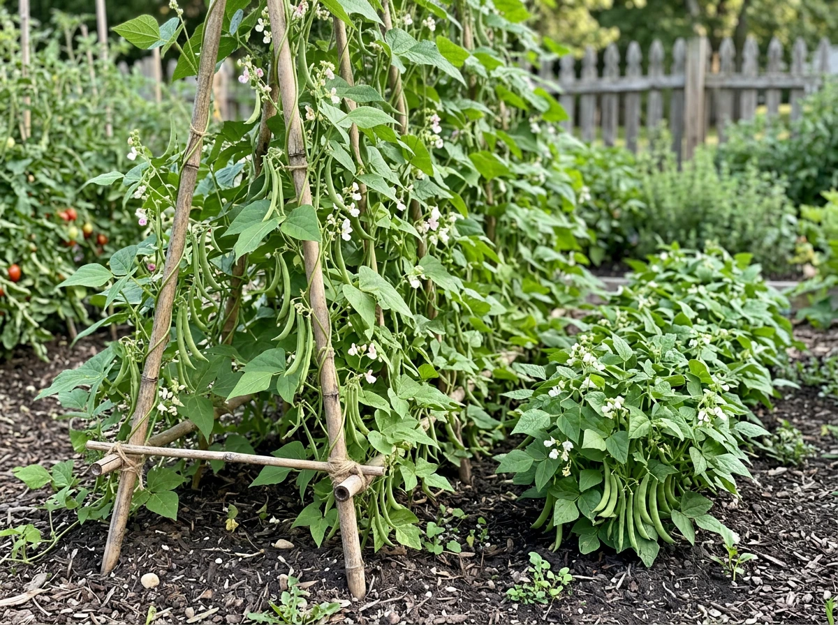 Bush beans vs pole bean climbing trellis—do beans need support to grow?