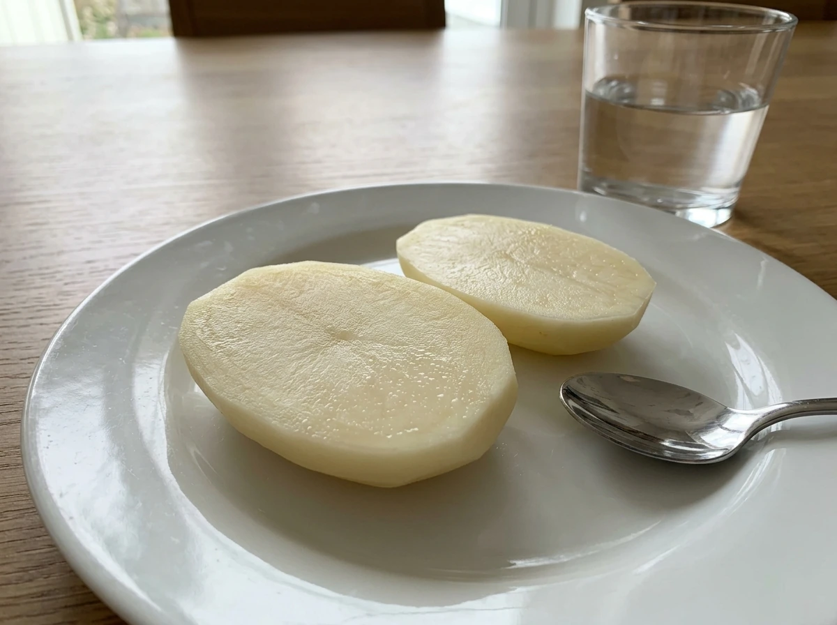 Peeling a sprouted potato and setting aside small pieces to taste cautiously