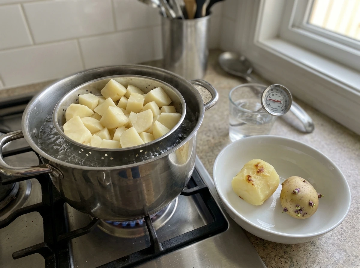 Raw vs boiled sprouted potato pieces to show cooking doesn’t eliminate risk