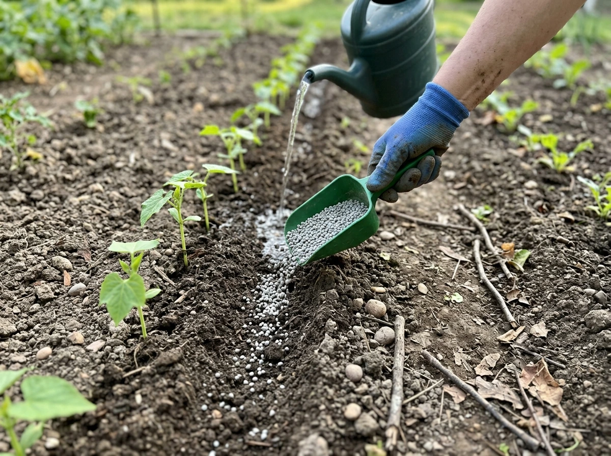 Granules applied beside seedlings and watered to target phosphorus