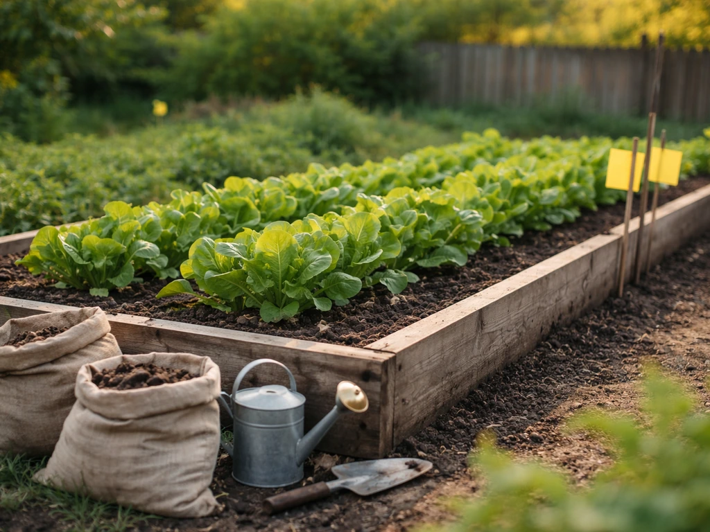 Healthy organic vegetable beds with soil amendment containers and an unobtrusive pest monitoring setup