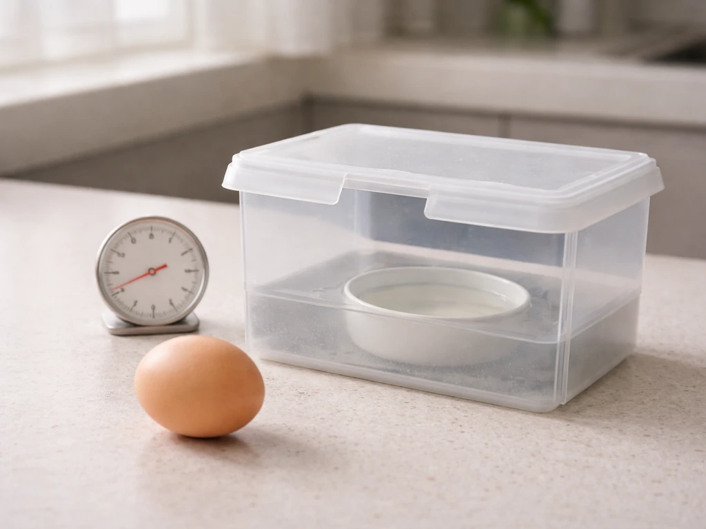 An egg resting beside a small incubator-like setup with no sprouts, showing incubation is required.