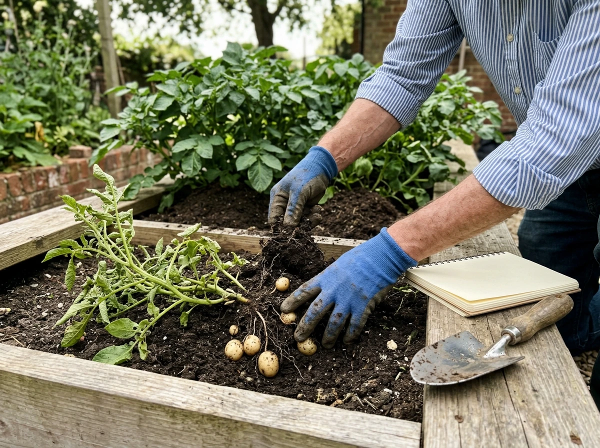 Side-by-side potato plant examples showing limited growth vs more productive growth