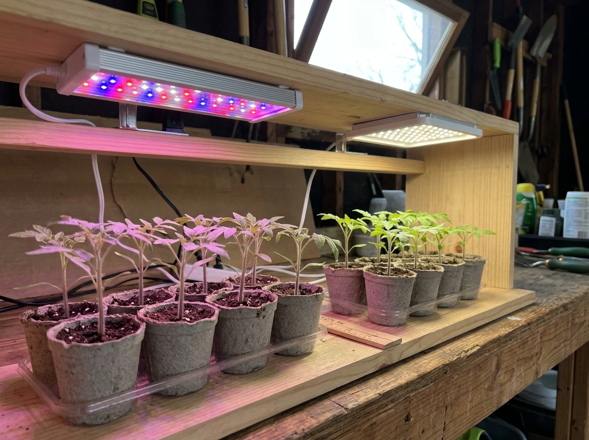 Red-blue and full-spectrum style LEDs compared in a rack