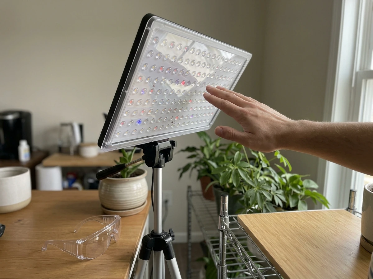 Grow light safety: fingers/eyes distance from high-intensity LED panel