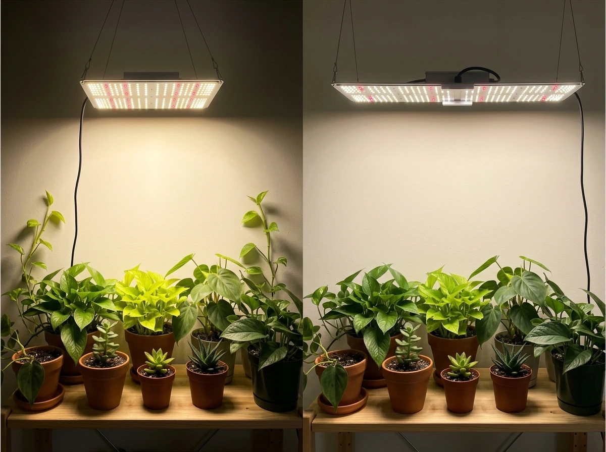 Two plant setups side-by-side showing uneven coverage hot spot