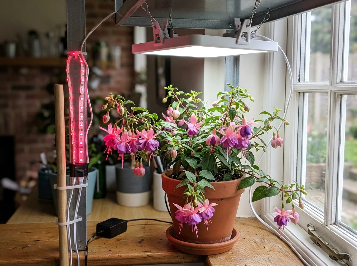 Flowering plant under white LEDs with added red light to address lack of bloom