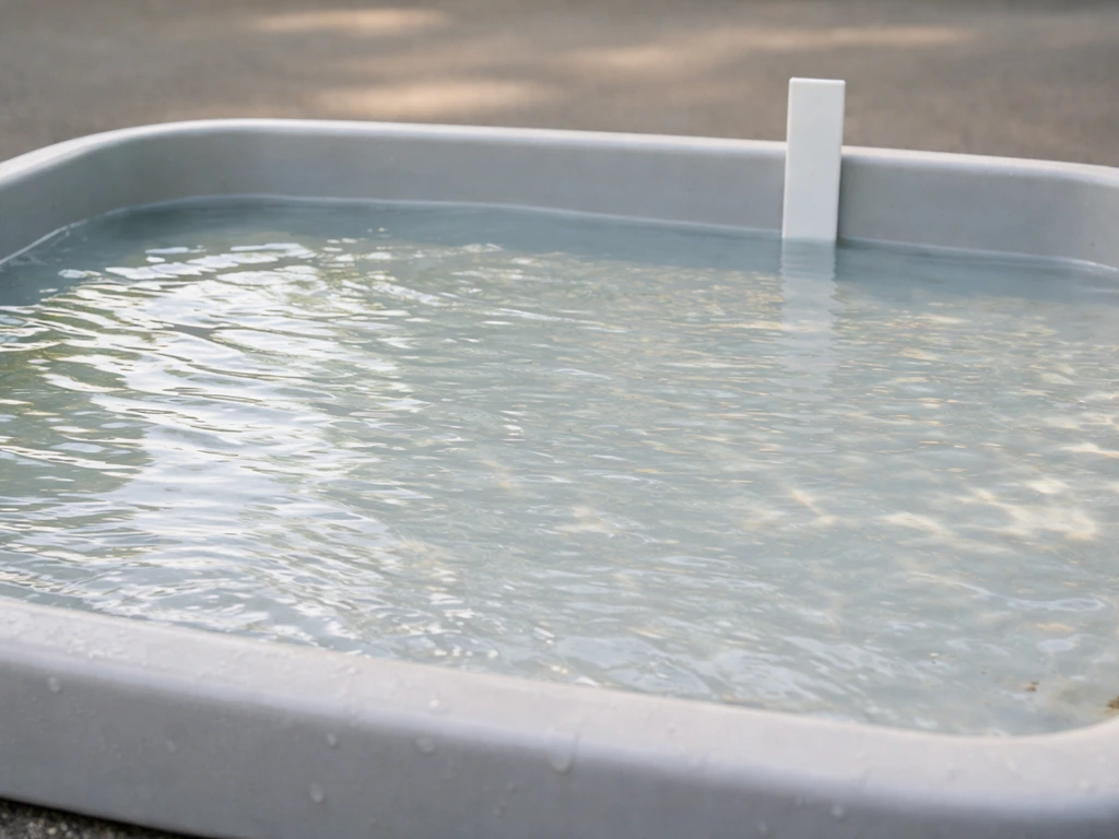 Close-up of a shallow basin with clear water and a gentle slope for wading, with an unlabeled depth cue.