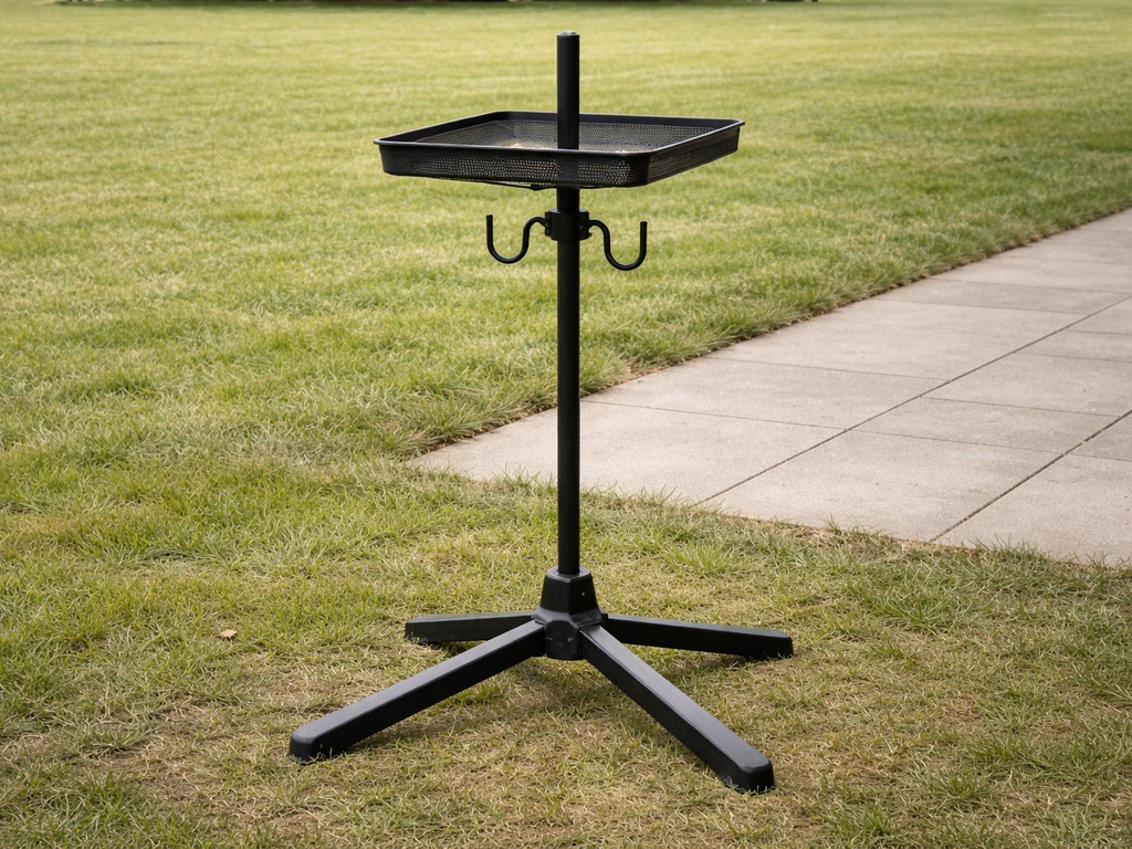 Free-standing heavy duty feeding station with a wide, heavy base for stability on grass and pavement