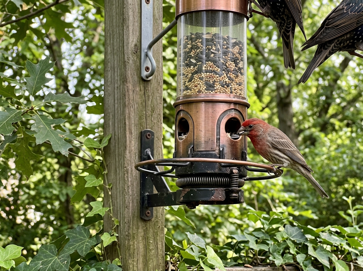 Weight-sensitive tube feeder mechanism discouraging heavy birds