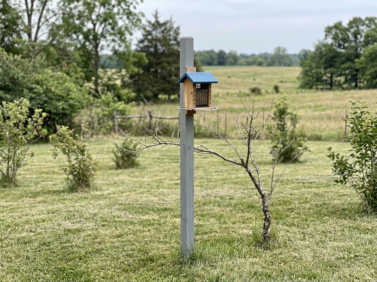 Feeder mounting height and spacing in a bluebird-friendly yard