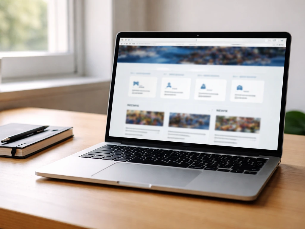 Écran d’ordinateur montrant un site d’information sportif, avec accès licences et actualités sans texte lisible
