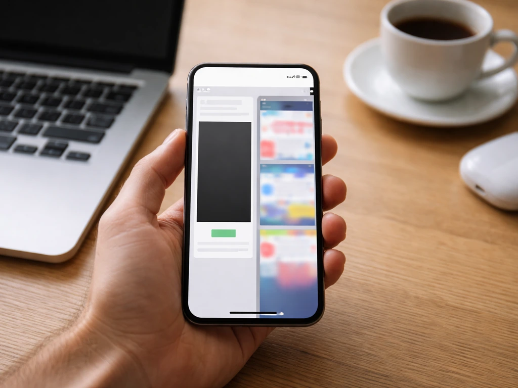 Téléphone et ordinateur montrant, sans texte, une page fiable à gauche et une arnaque intrusive à droite.