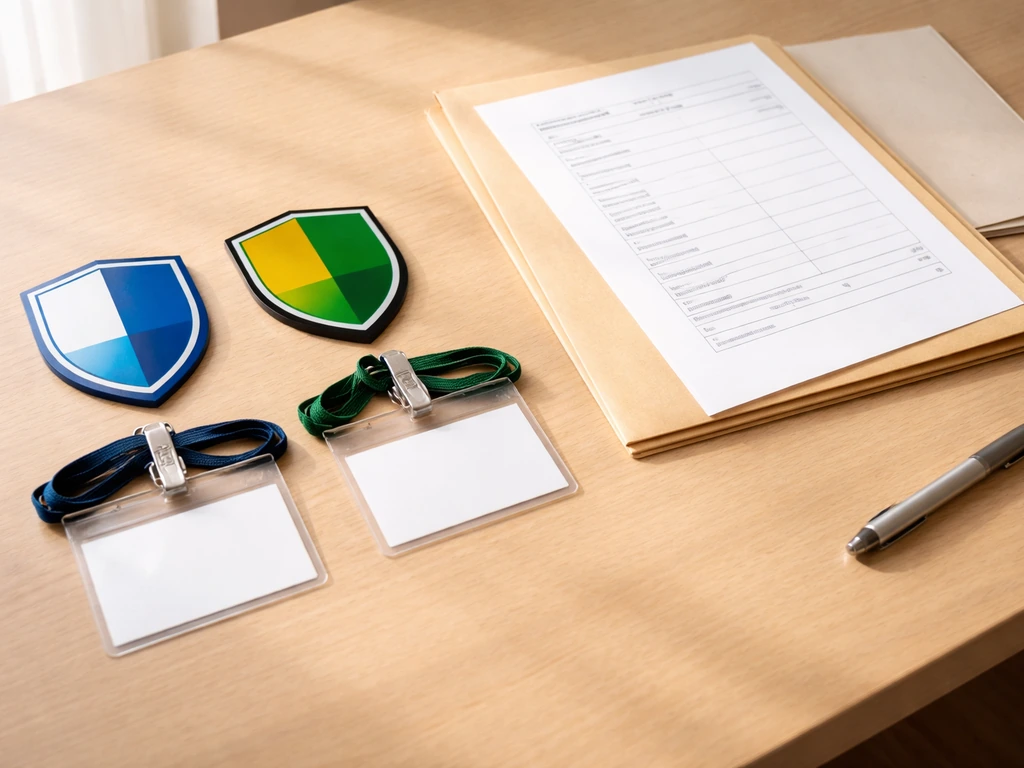 Deux plaques et badges de club côte à côte, avec un document de demande de mutation posé sur un bureau.