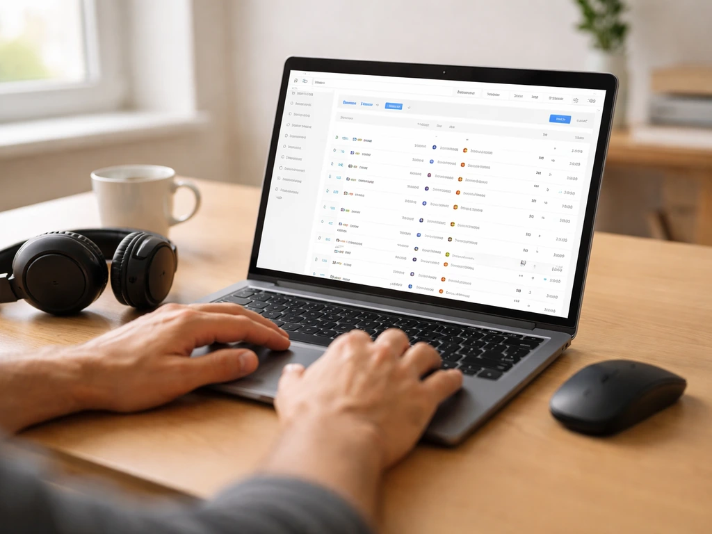 Ordinateur portable sur un bureau, écran montrant une page de résultats sportifs avec filtres, ambiance naturelle.