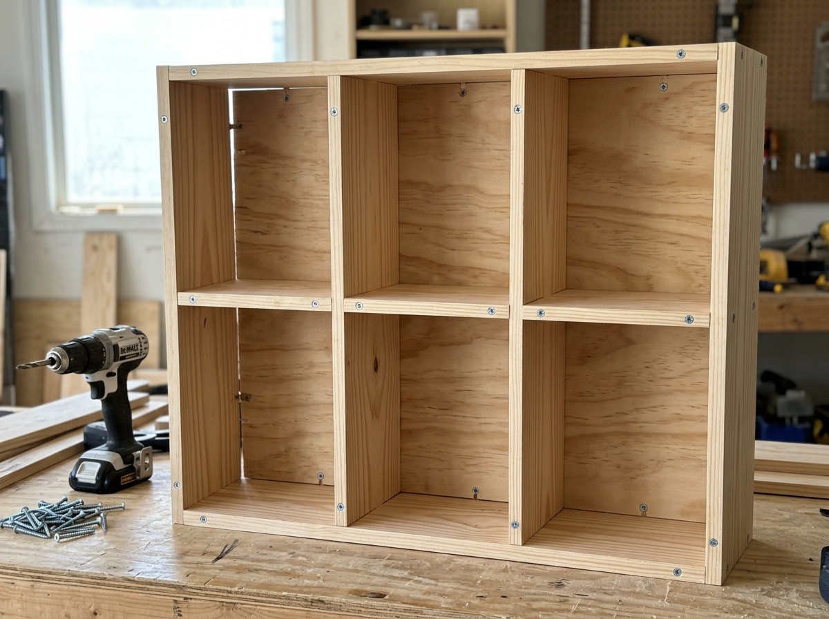 Assembled cabinet box with interior dividers installed
