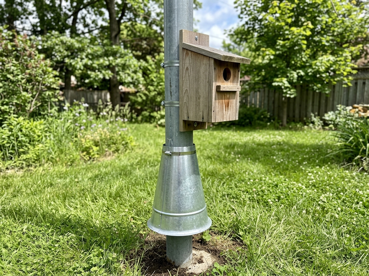 Mounting a nest box on a smooth metal/PVC pole with predator guard below