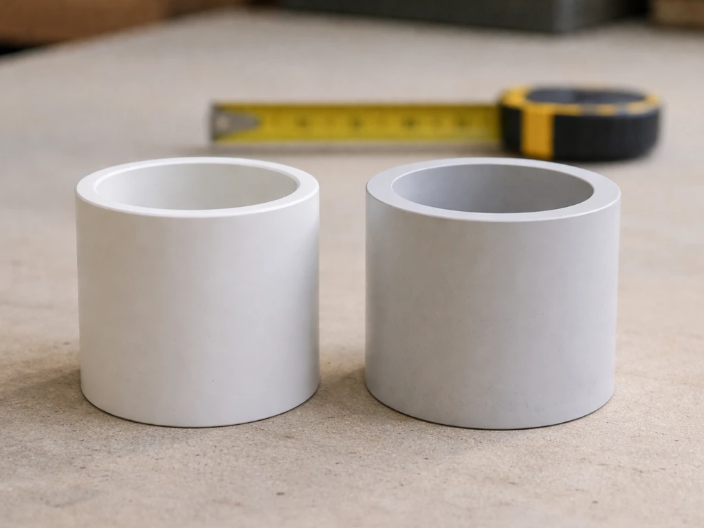 Two PVC pipe sections side by side showing different types and a clear focus on diameters.