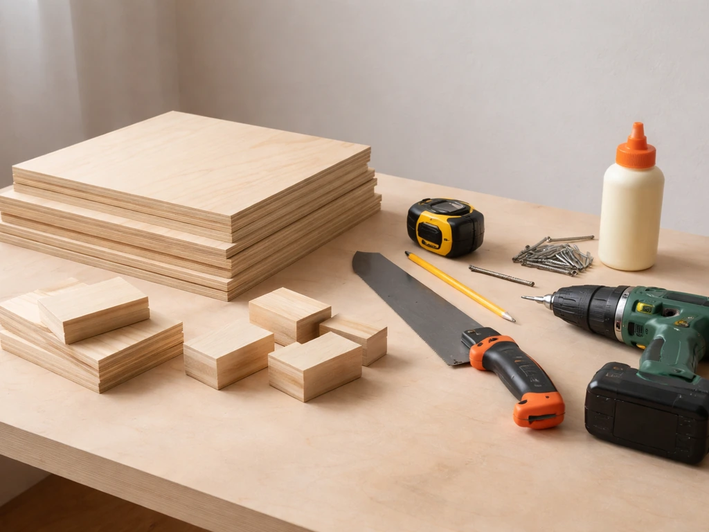 Tools and untreated pine wood pieces laid out for building a parakeet nesting box