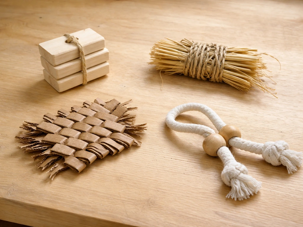 Four beginner DIY toy builds laid out separately on a wooden workbench.