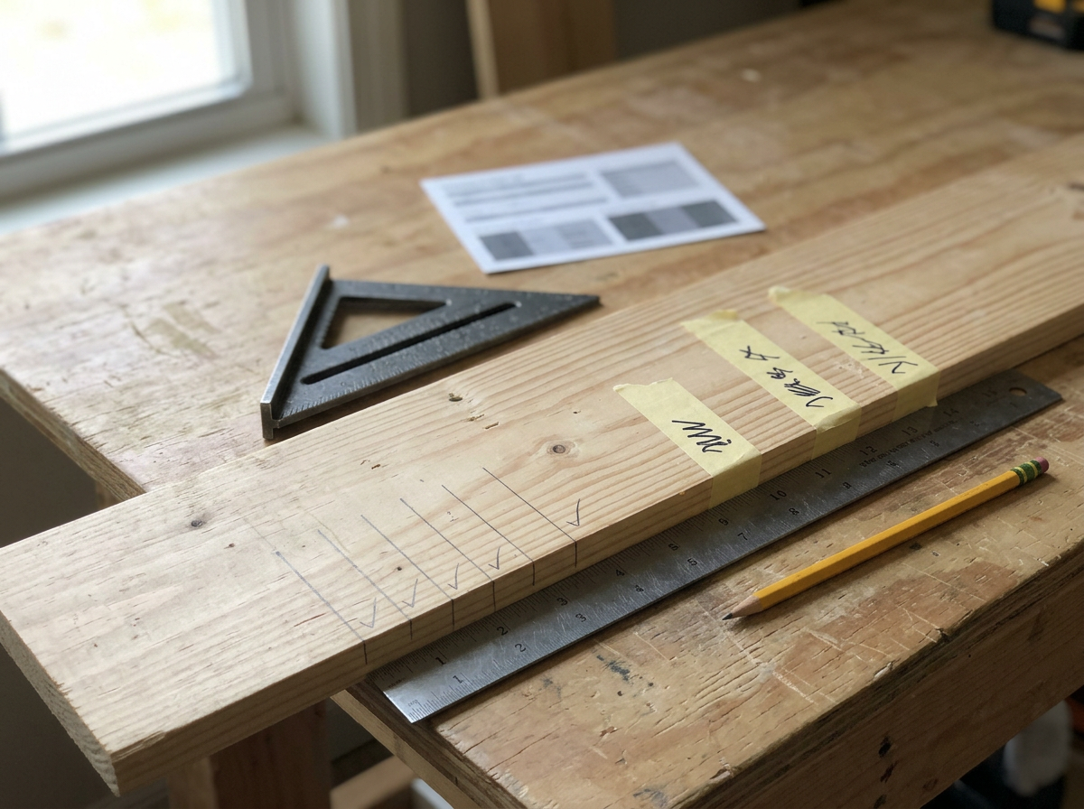 Measuring and marking cut lines on a 1x6 board for a nest box.
