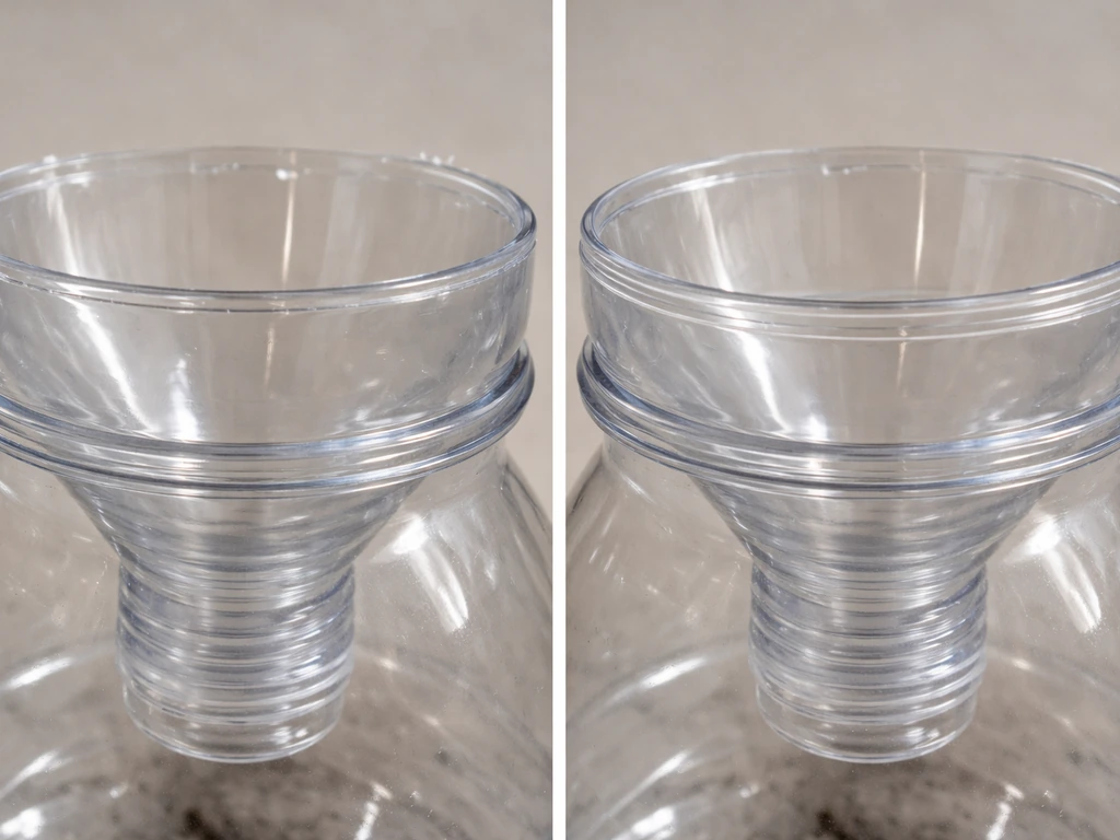 Close-up of a bottle funnel trap showing a too-loose gap vs a snug fit at the rim edges.