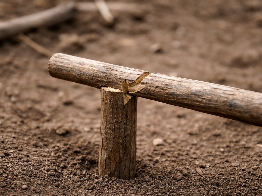 Closeup of a Figure-4 trap trigger: notched upright and trigger stick aligned on the ground