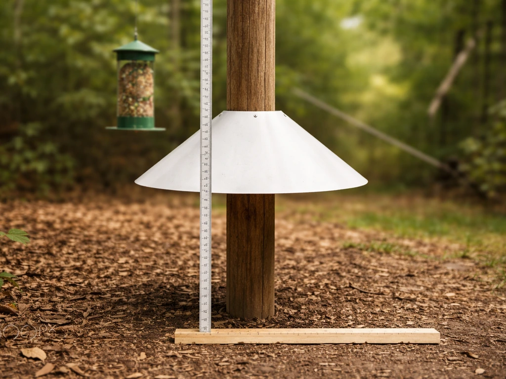 Close-up of a measuring tape and ruler showing baffle height and clearance on a wooden pole.