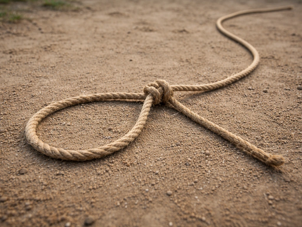 Close-up of a rope slip-knot loop and pull-cord bird trap base ready to tighten when pulled.