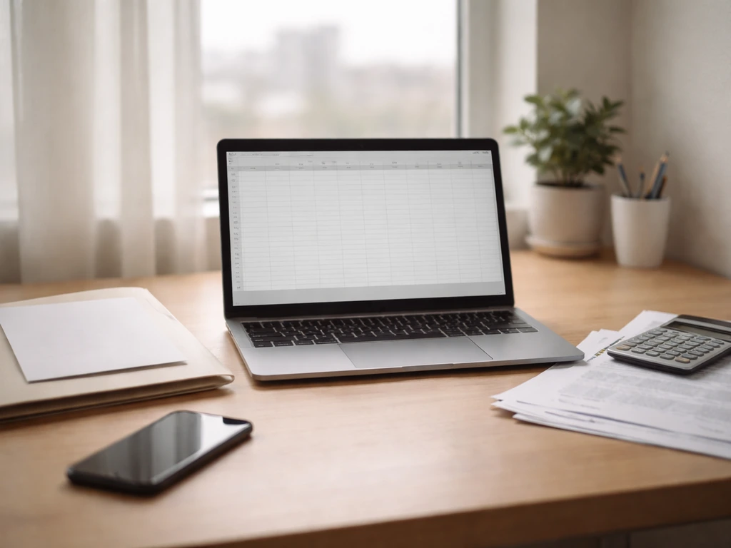 Minimal photo of an organized desk with a laptop and documents, symbolizing verifying financial estimates
