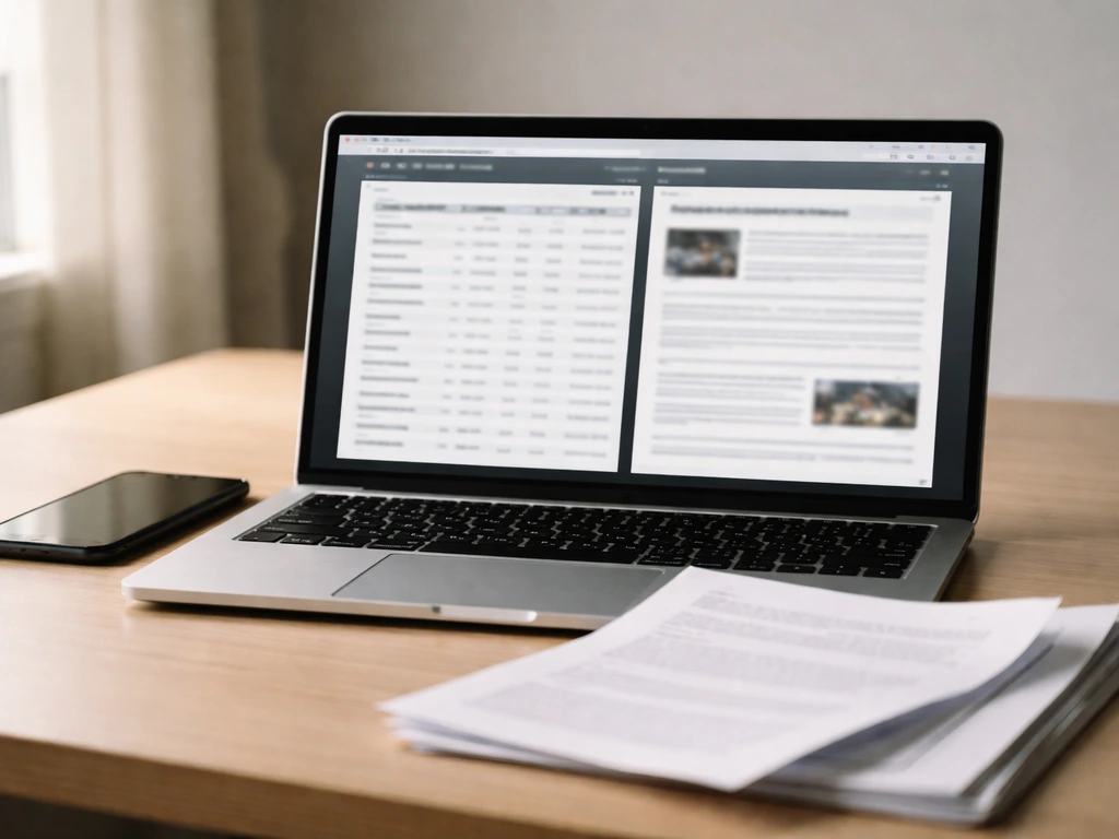 Laptop with two open generic finance and NBA contract pages on desk, smartphone beside it, daylight.