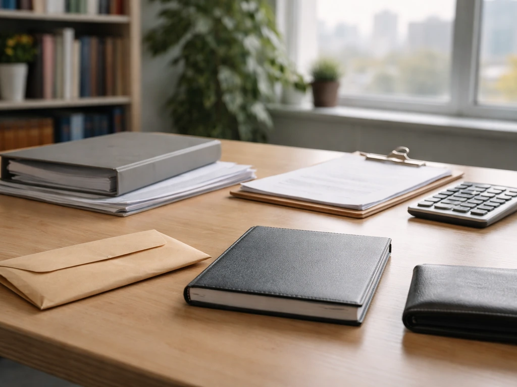 Minimal photo of a nonprofit office desk with a calculator, clipboard, and scattered documents suggesting income drivers