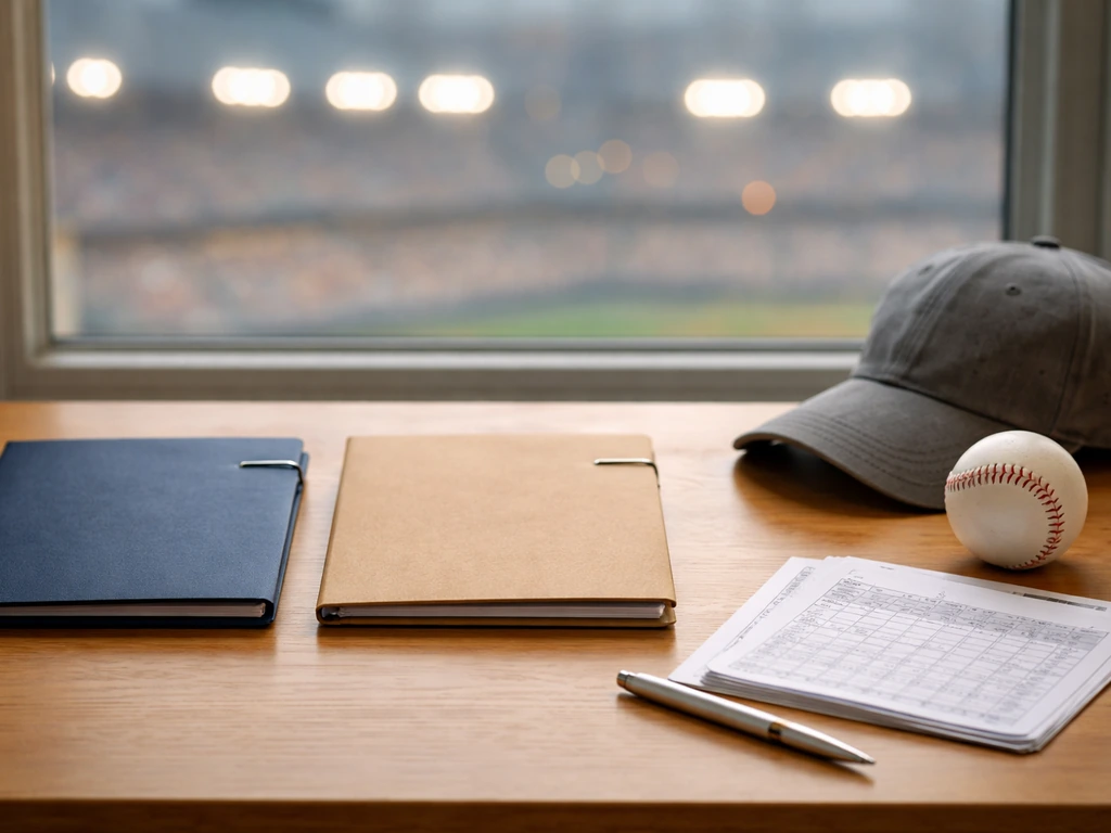 Minimal photo of an anonymous baseball-themed desk setup suggesting MLB contracts and salary comparisons