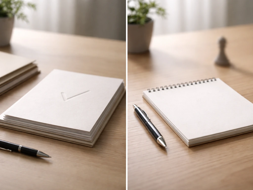 Minimal split scene showing documents for confirmed and abstract assumptions for estimated in business context.