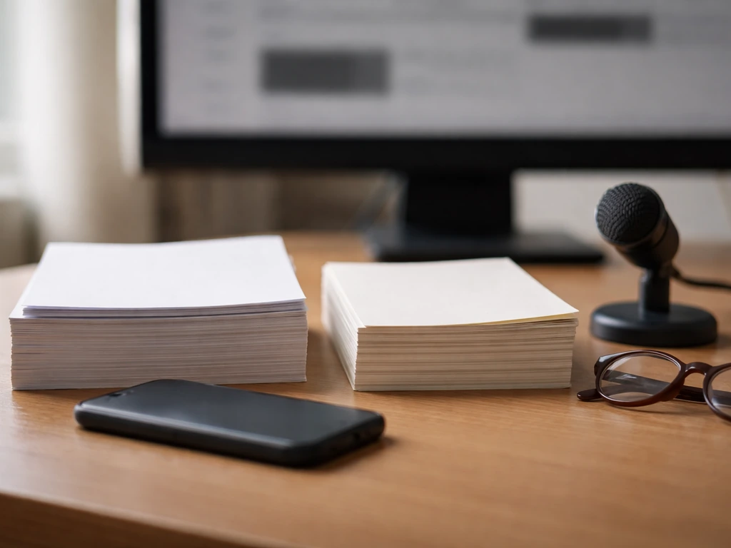 Minimal desk scene with blank papers and a phone, symbolizing conflicting online net worth estimates.
