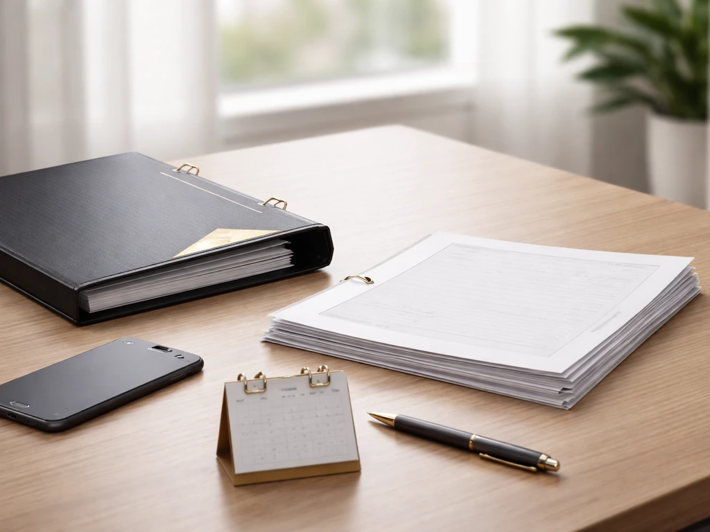 Minimal desk scene with documents, pen, and calendar cues suggesting verifying an estimate over time.