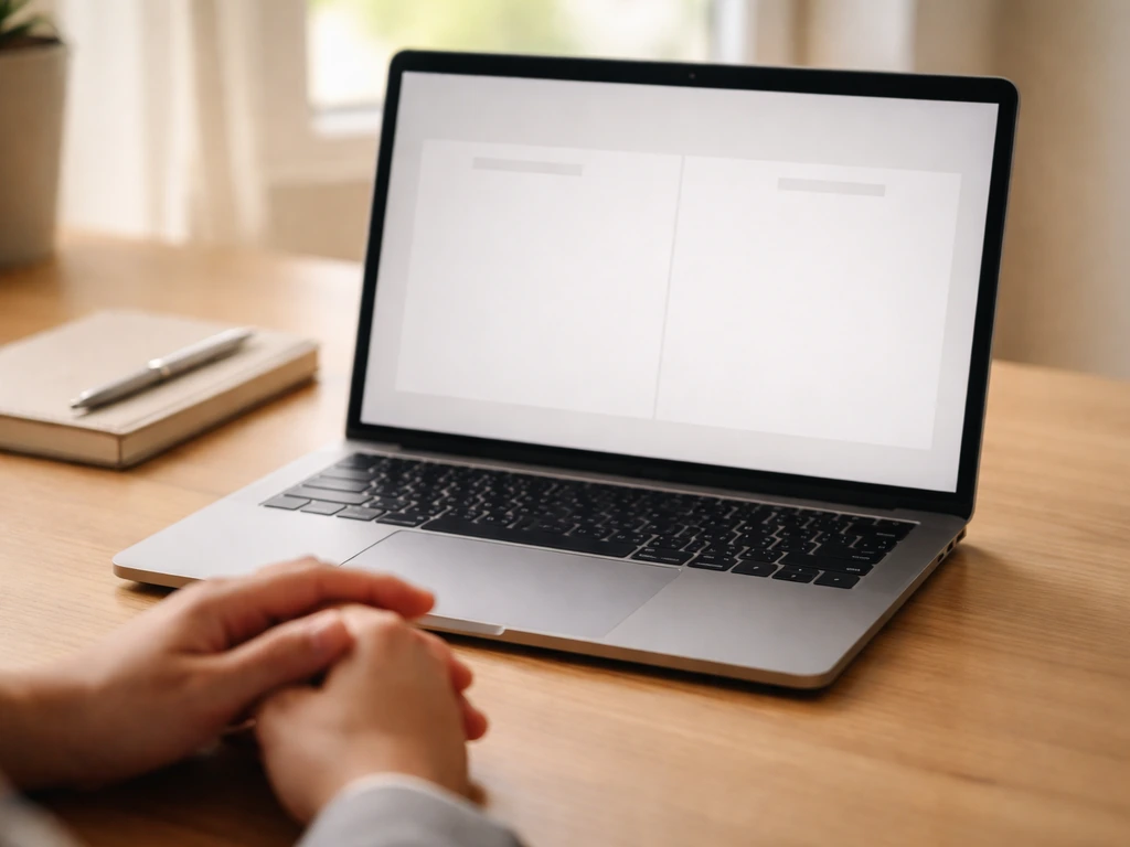 Minimal desk scene with a laptop displaying two empty, side-by-side value fields for company vs individual wealth compar