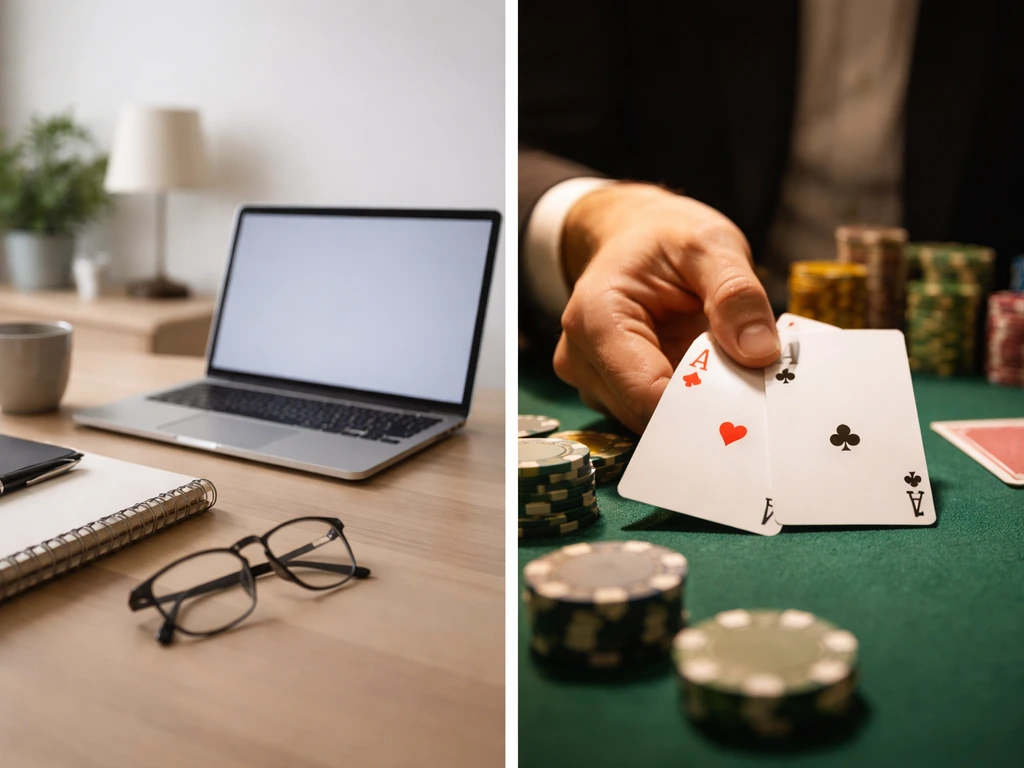 Split-screen of anonymous poker table scene highlighted as the professional poker Tom Schneider