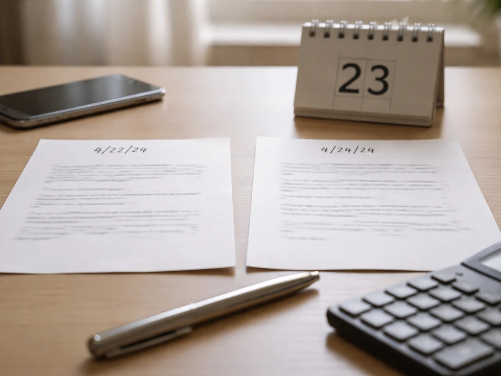 Close-up of a desk with two printed financial pages showing different dates, symbolizing conflicting estimates.