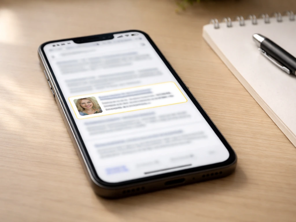 Blurred smartphone search result suggesting a 90 Day Fiancé and real estate identity match