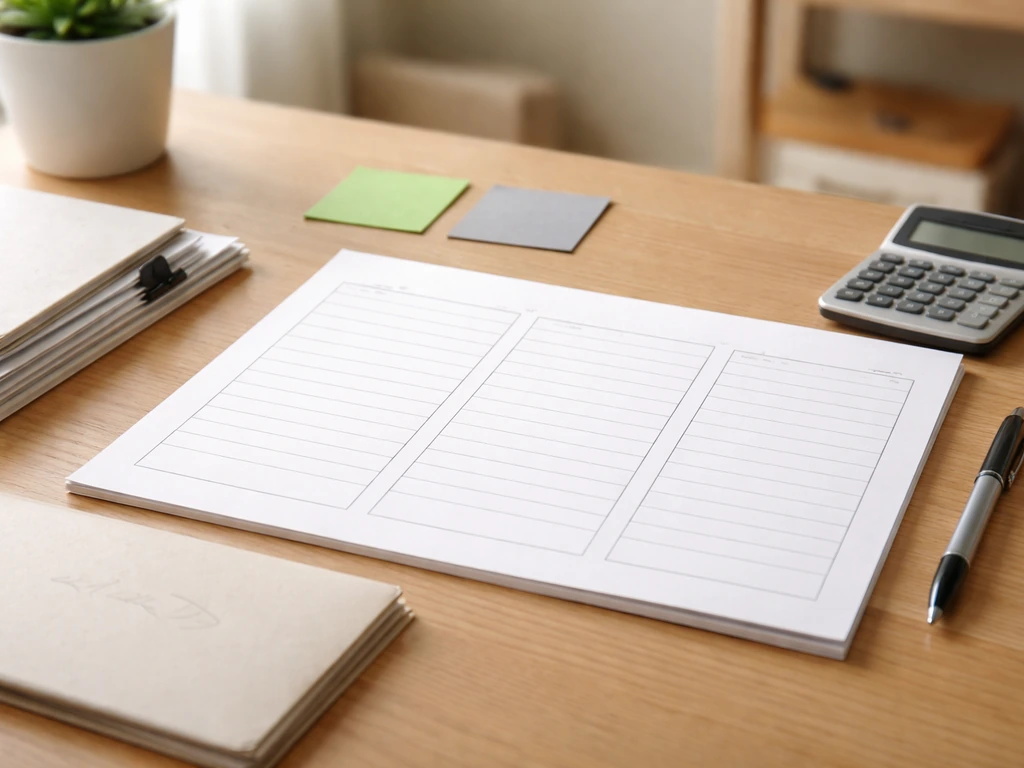 Minimal desk scene with a blank worksheet and folders for confirmed vs estimated asset inputs