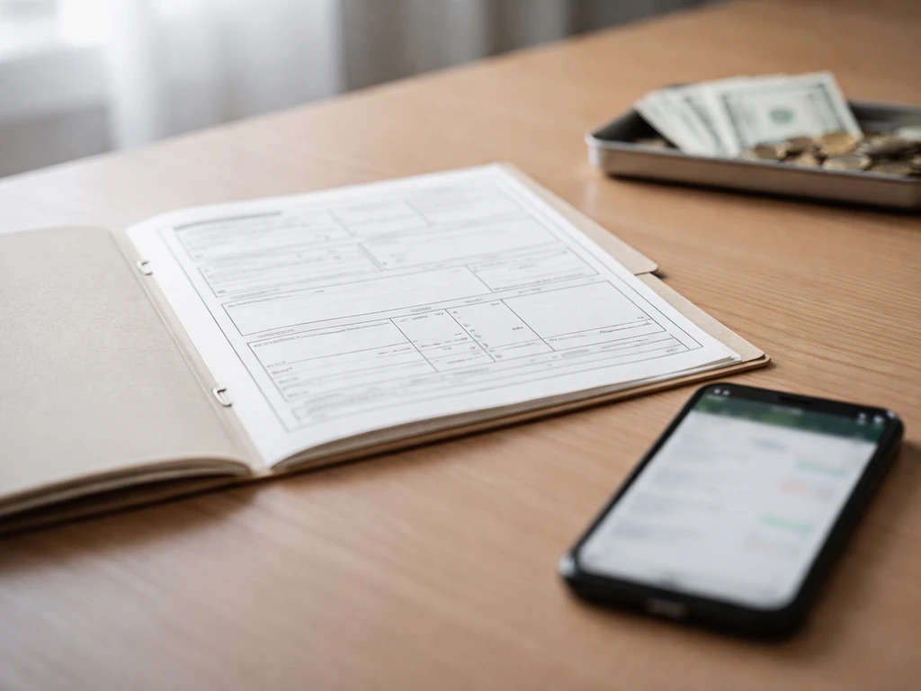 Close-up of an open financial document beside a phone with a subtle cash-transfer feeling, symbolizing realized gains.