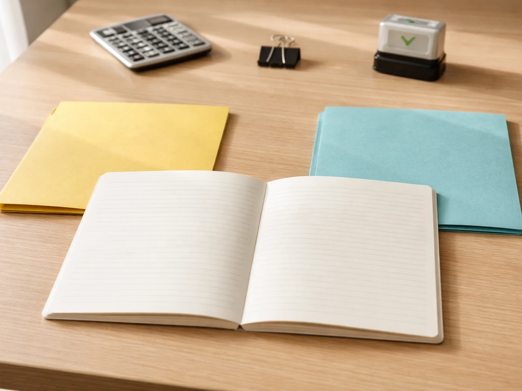 Minimal desk with open notebook and two folders suggesting documented vs speculation categories.