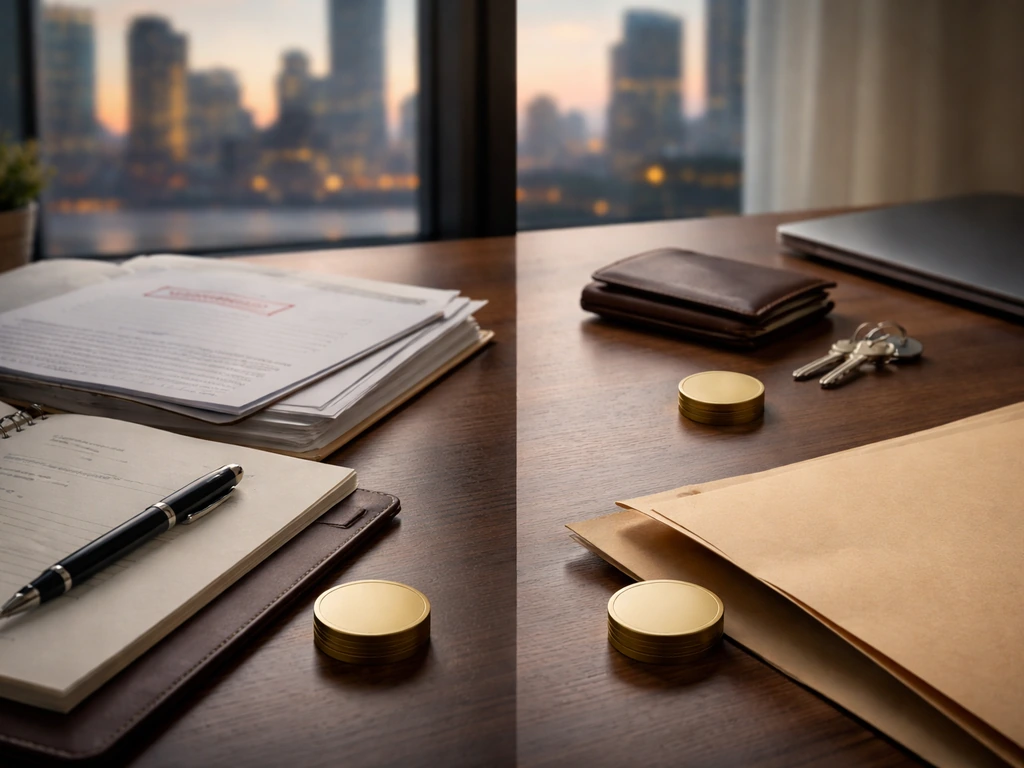 Desk scene with documents, wallet, and keys symbolizing grant value versus cash-in-hand.