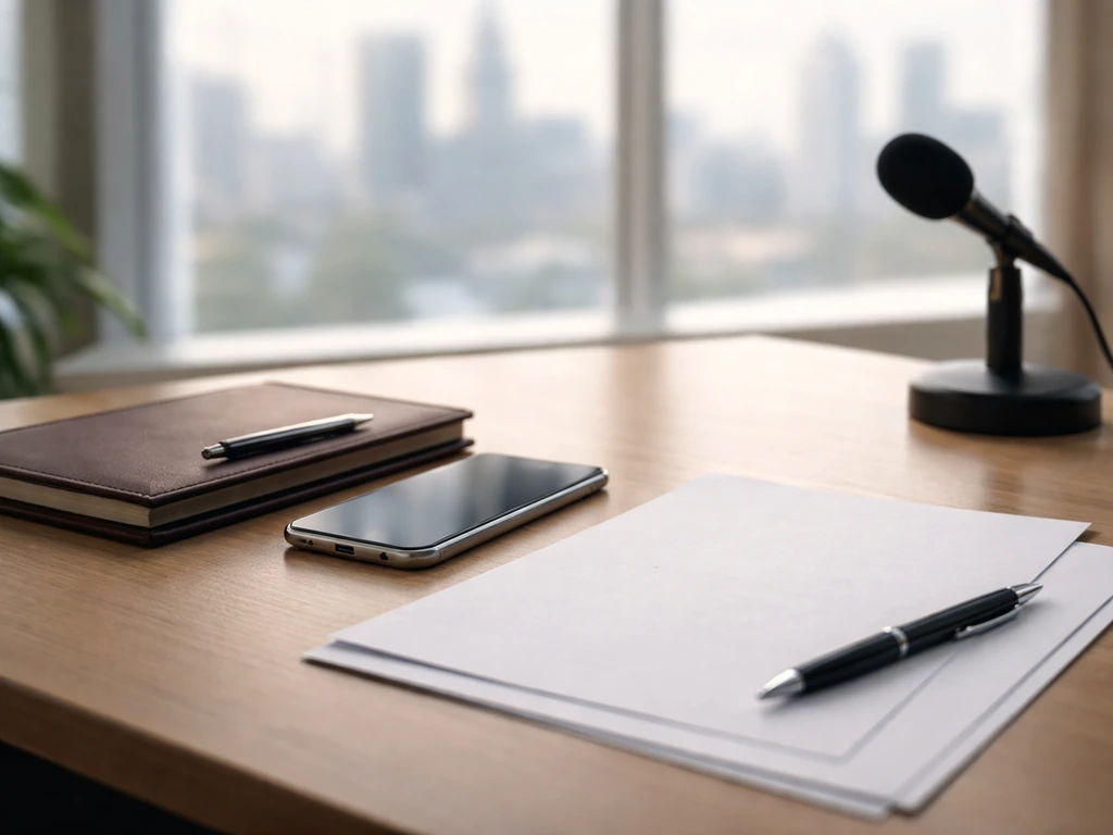 Minimal office desk with a smartphone and business documents, evoking earnings and public-profile analysis