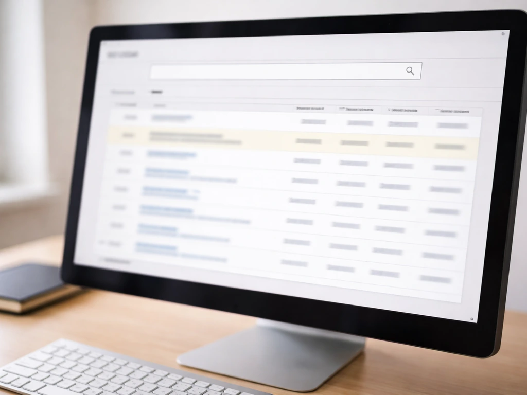 Close-up photo of a computer screen showing an SEC EDGAR-style search and results list.