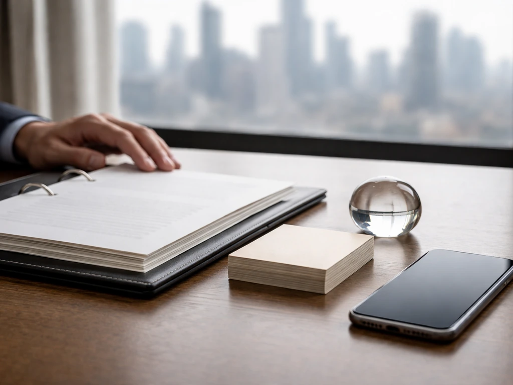 Close-up of a clean desk with unlabeled investment papers and a smartphone, symbolizing public equity wealth signals.