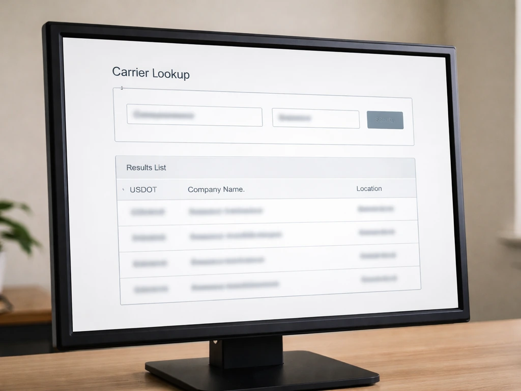 Close-up of a desktop screen showing a carrier lookup form with company name and USDOT fields