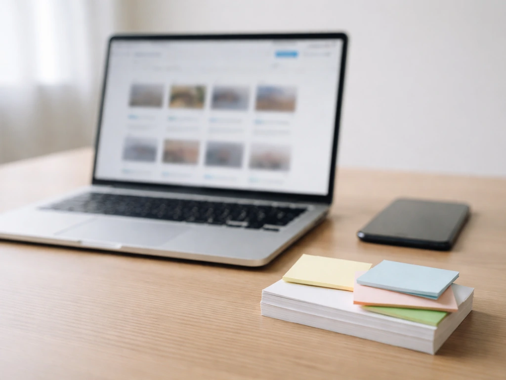 Minimal desk with a laptop and blank name cards representing multiple “Tim Schmidt” search contexts