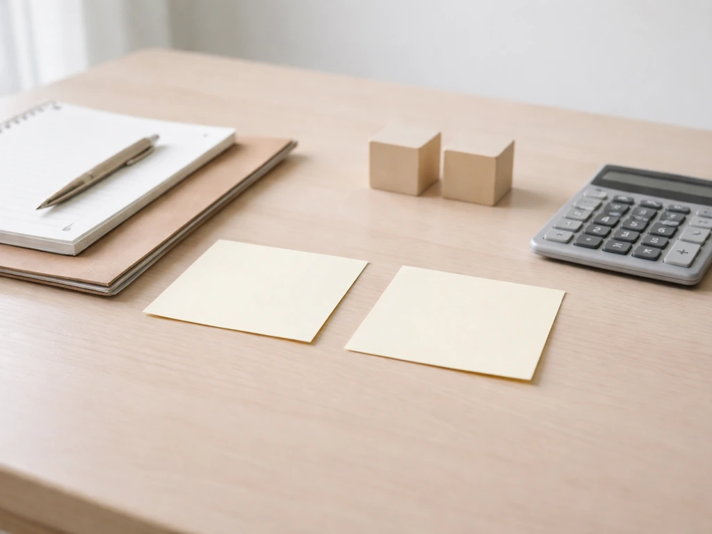 Minimal desk scene with blank sticky notes and calculator symbolizing base and incentive pay breakdown.